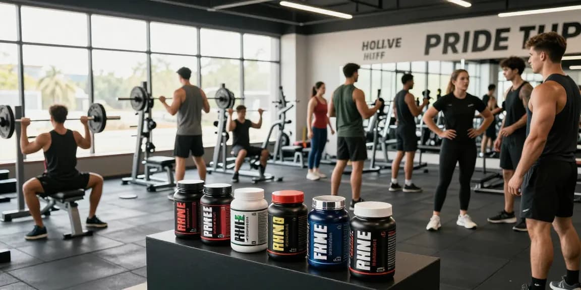 Prime Pharma Steroïden Winkel met gemotiveerde sporters die hun krachttraining en fitnessroutine bespreken.