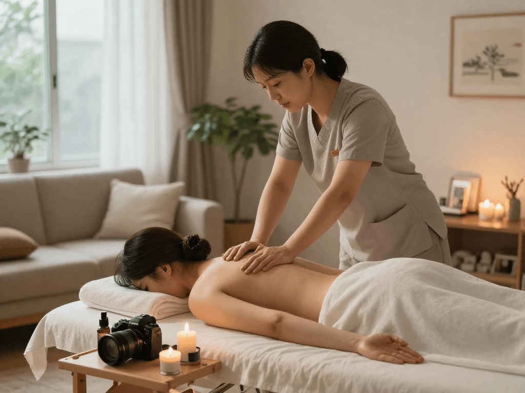 Premium 강동구출장마사지 experience in a serene home environment with a therapist and relaxing ambiance.